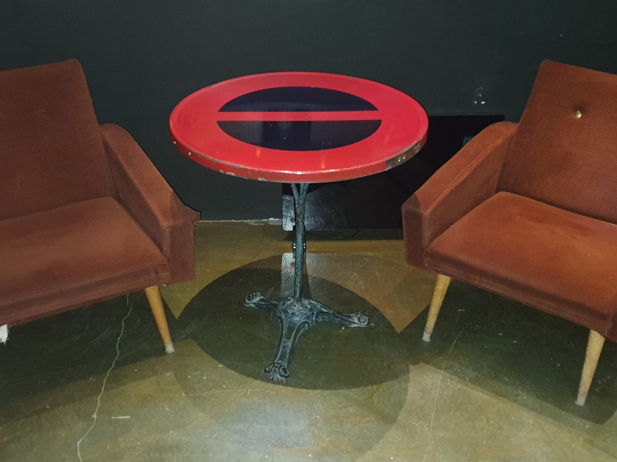 Bistro table made from a road sign