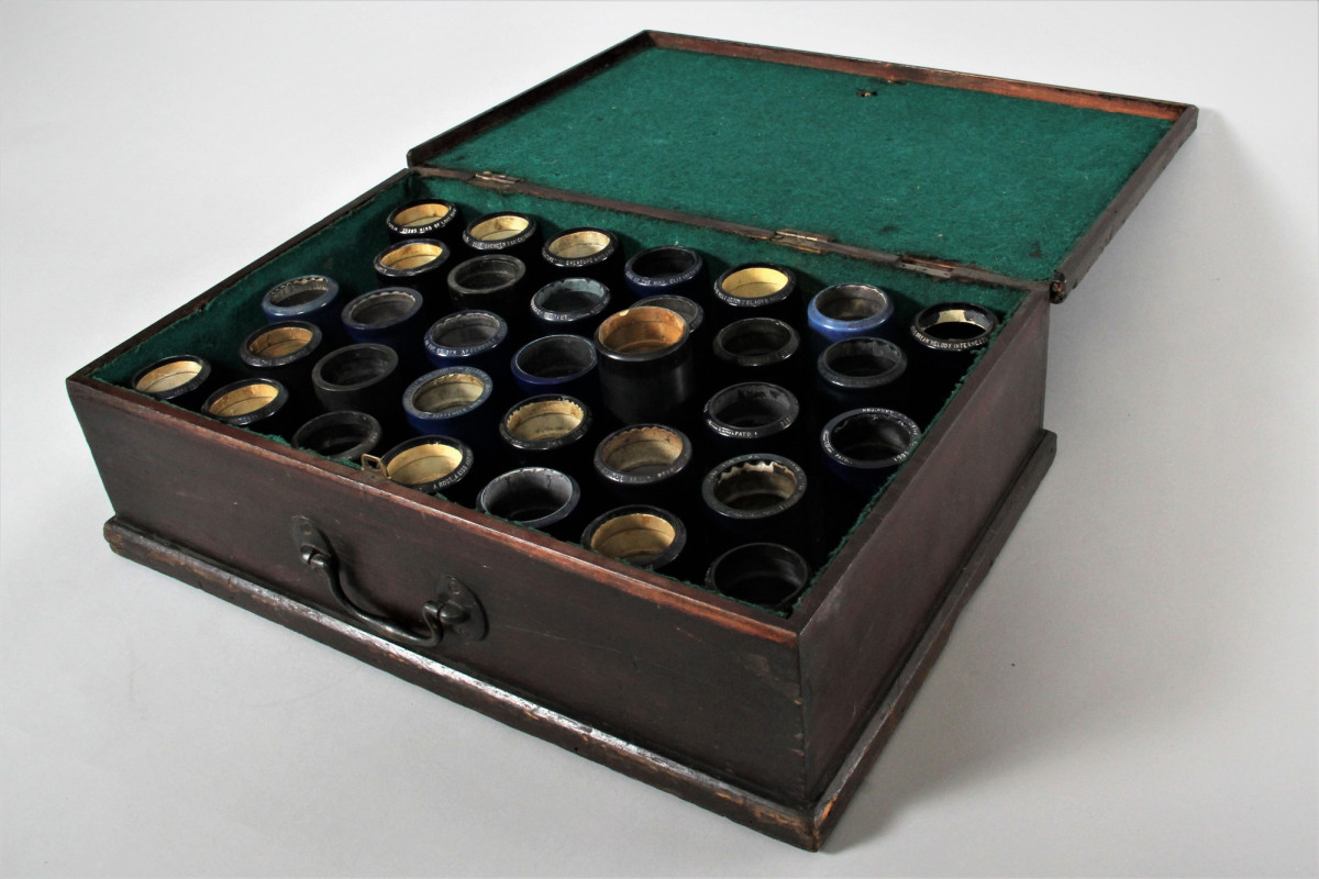 holder with 33 phonograph cylinders