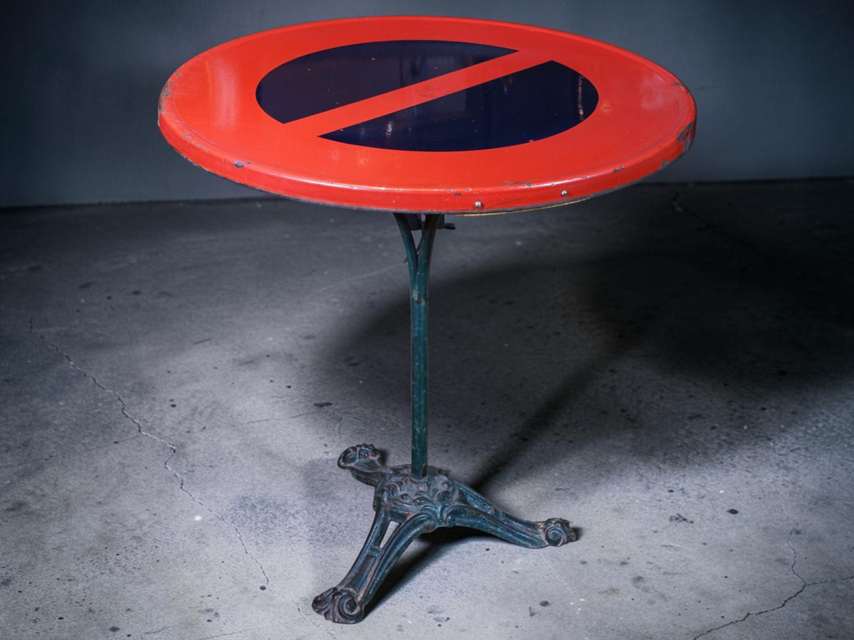 bistro table made from a road sign